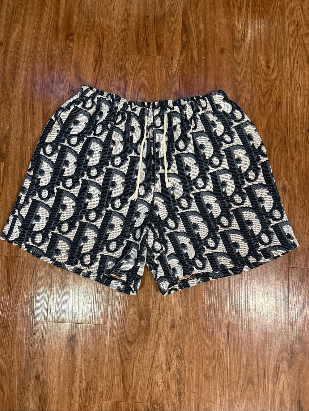 Custom Dior Blk and White Monogram Jacquard Knit Woven Tapestry Shorts Size XXL